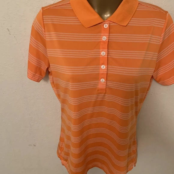 Nike Golf Tour Performance DRI FIT Polo Shirt Woman's M Stripped Neon Orange - Picture 3 of 6